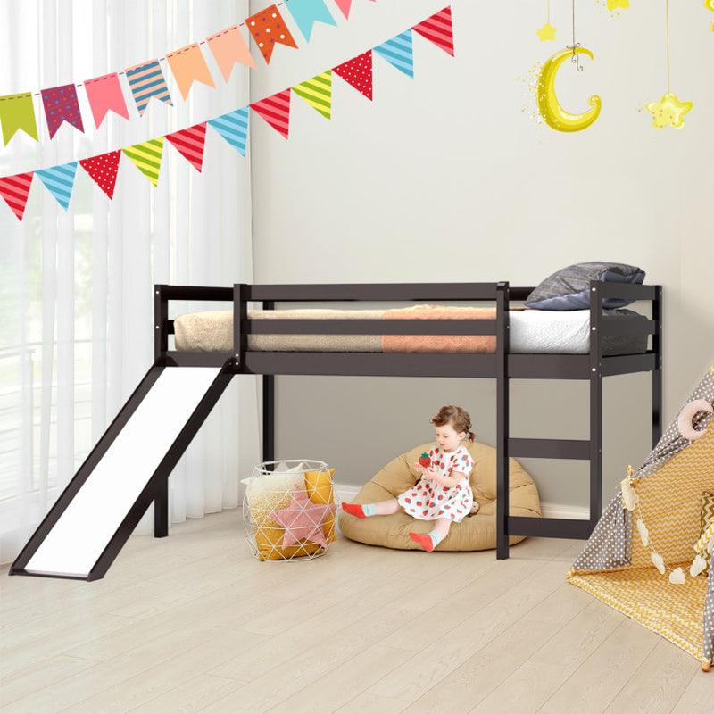 Twin Size Low Sturdy Loft Bed Frames & Furniture with Slide Wood