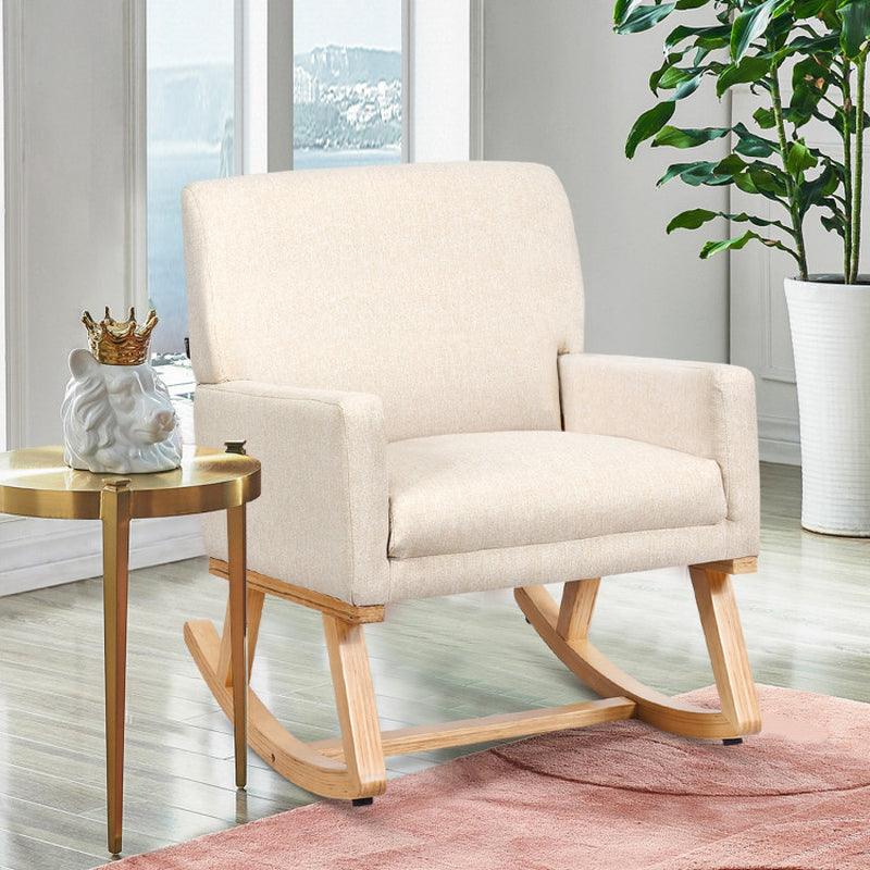 Upholstered Rocking Chair with and Solid Wood Base Sponge Gray