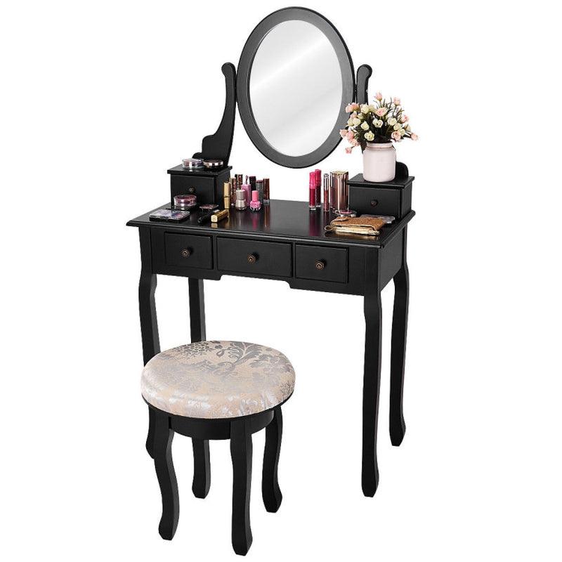 Vanity Makeup Table Set Bedroom Furniture with Padded Stool Black