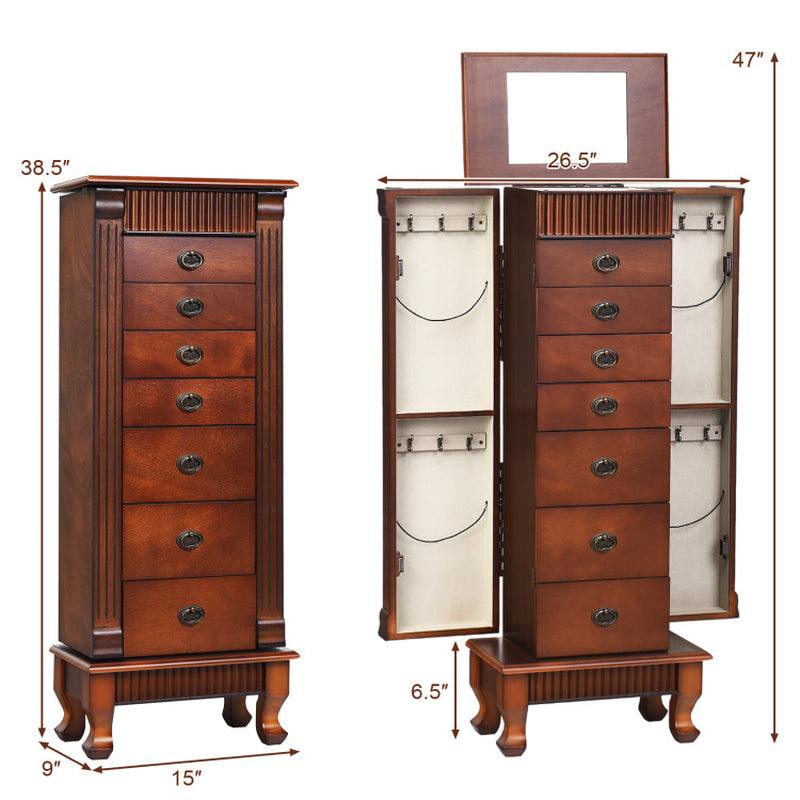 Wooden Jewelry Armoire Cabinet Storage Chest with Drawers and Swing Doors