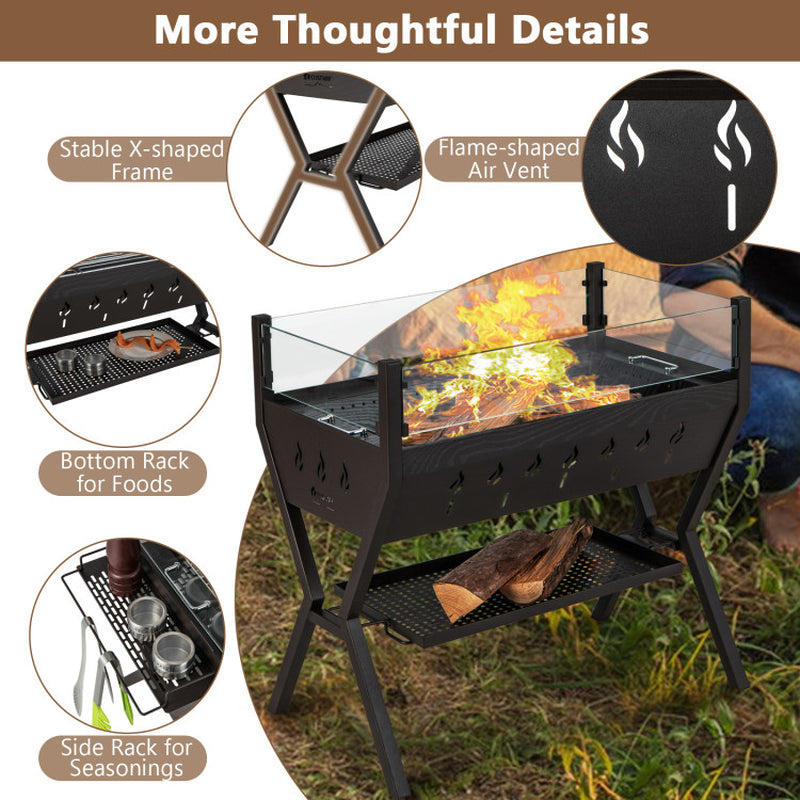 Barbecue Charcoal Grills with Wind Guard Seasoning Racks