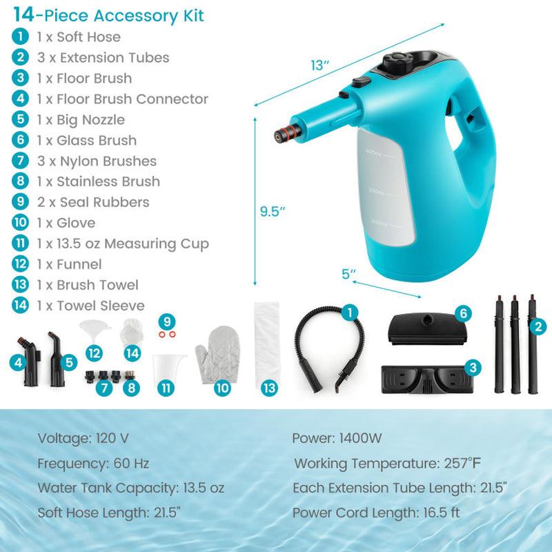1400W Handheld Steam Cleaner with 14-Piece Accessory Kit and Child Lock