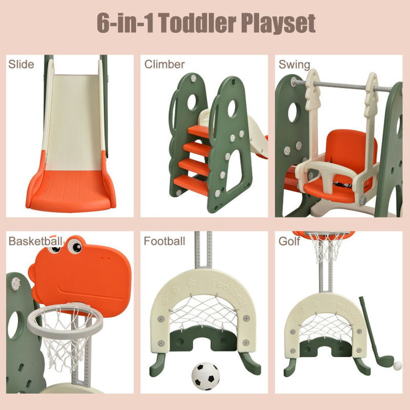 6 in 1 Toddler Slide and Swing Set with Ball Games