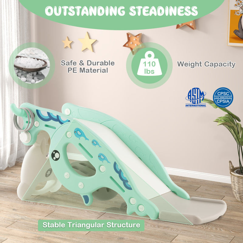 4-In-1 Kids Slide Rocking Horse with Basketball and Ring Toss