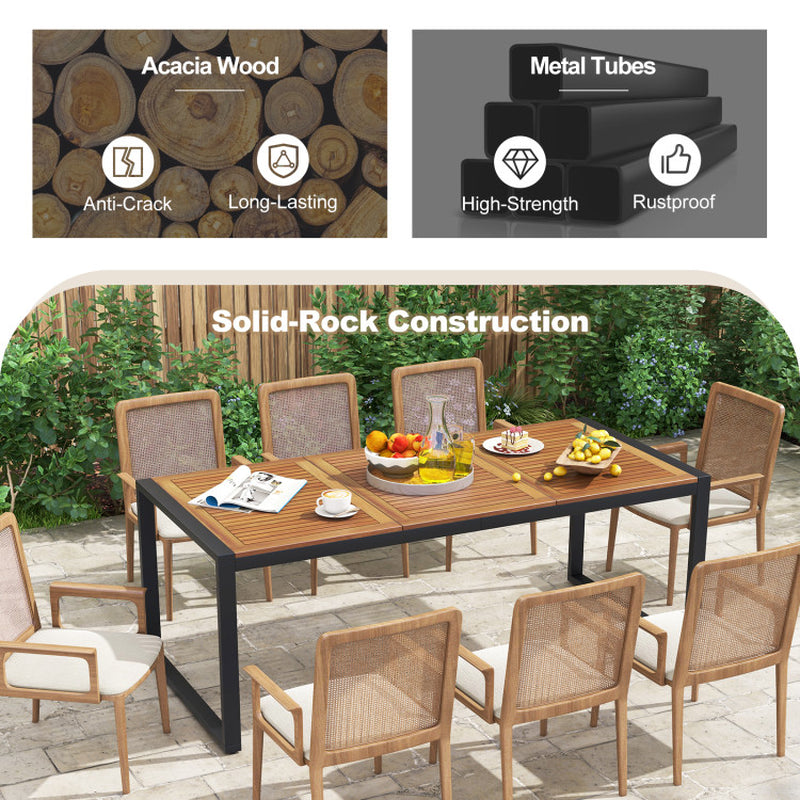 79 Inch Acacia Wood Patio Table with 1.9 Inch Umbrella Hole for Garden and Poolside