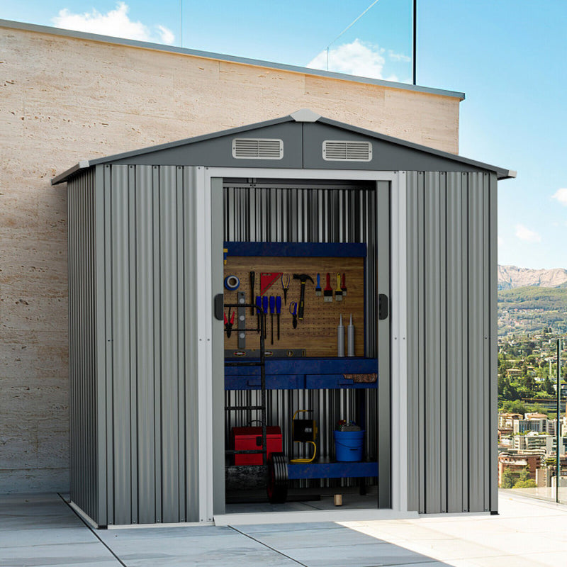 6 X 4 Feet Galvanized Steel Storage Shed with Lockable Sliding Doors