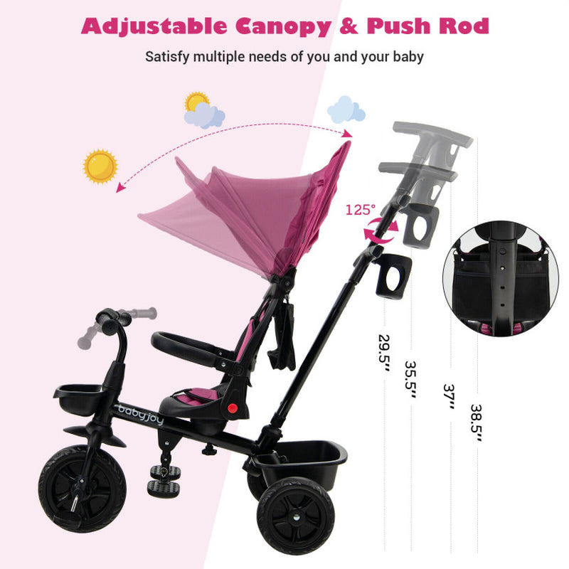 4-In-1 Reversible Toddler Tricycle with Height Adjustable Push Handle
