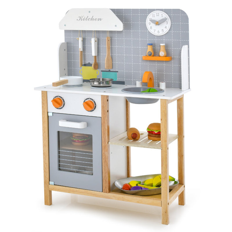 Wooden Toddler Pretend Kitchen Set with Cookware Accessories for Boys and Girls