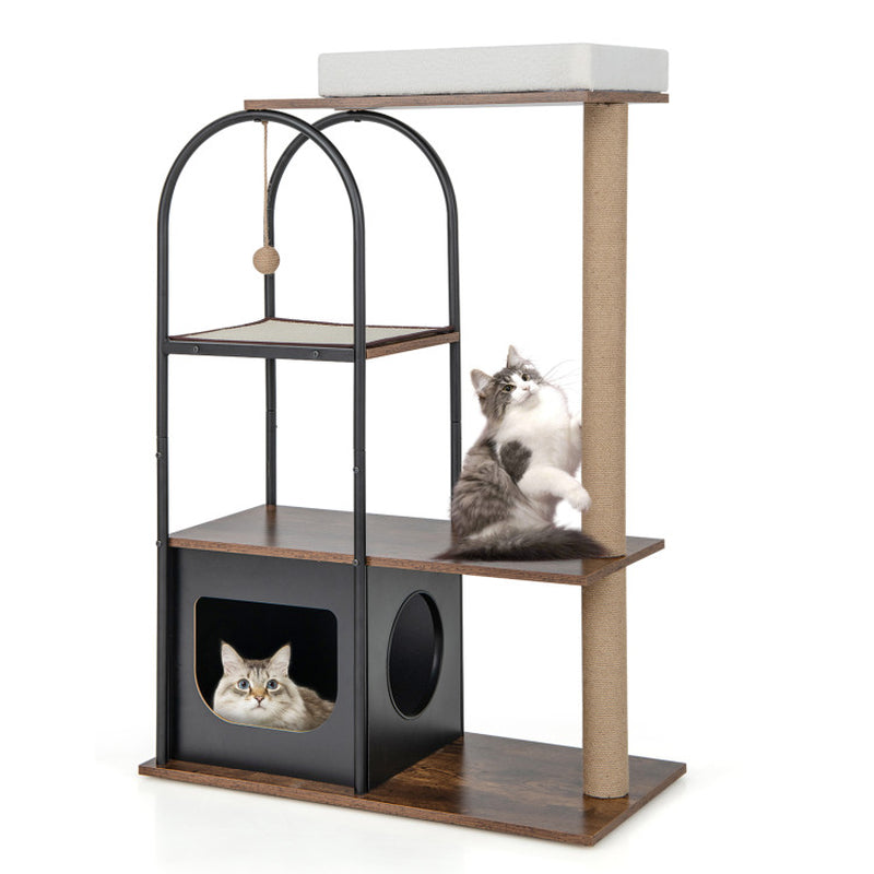 47 Inch Tall Cat Tree Tower Top Perch Cat Bed with Metal Frame