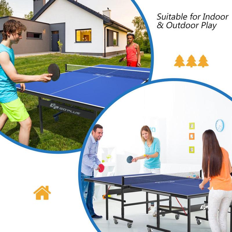 9 X 5 Feet Foldable Table Tennis Table with Quick Clamp Net and Post Set