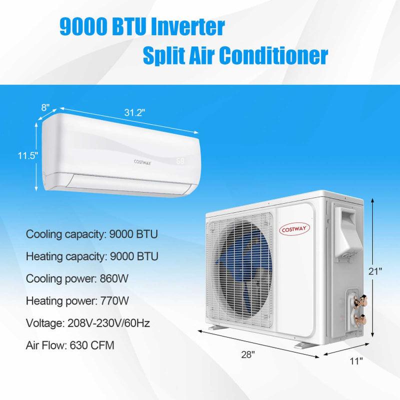 9000 BTU 17 SEER2 208-230V Ductless Mini Split Air Conditioner and Heater
