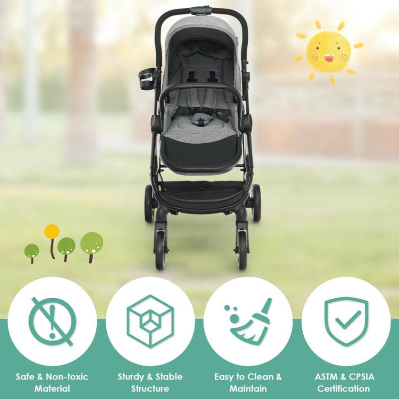 High Landscape Foldable Baby Stroller with Reversible Reclining Seat