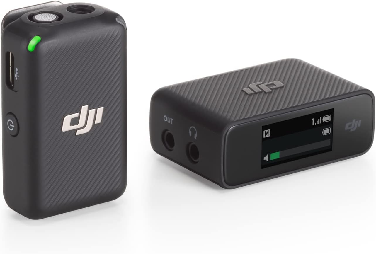DJI Mic (2 TX + 1 RX + Charging Case), Wireless Lavalier Microphone, 250M (820 Ft.) Range, 15-Hour Battery