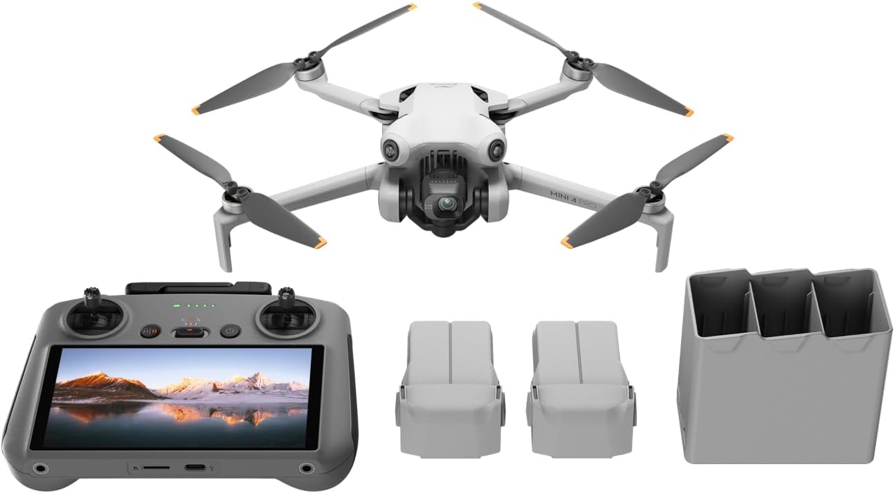 Mini 4 Pro Fly More Combo plus with  RC 2 (Screen Remote Controller), Folding Mini-Drone with 4K HDR Video Camera for Adults, 2 Extra Intelligent Flight Batteries plus for 45-Min Flight Time