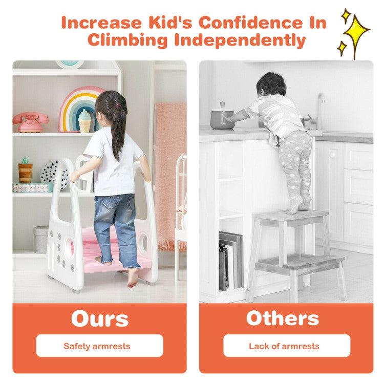 Kids Step Stool Learning Helper with Armrest for Kitchen Toilet Potty Training