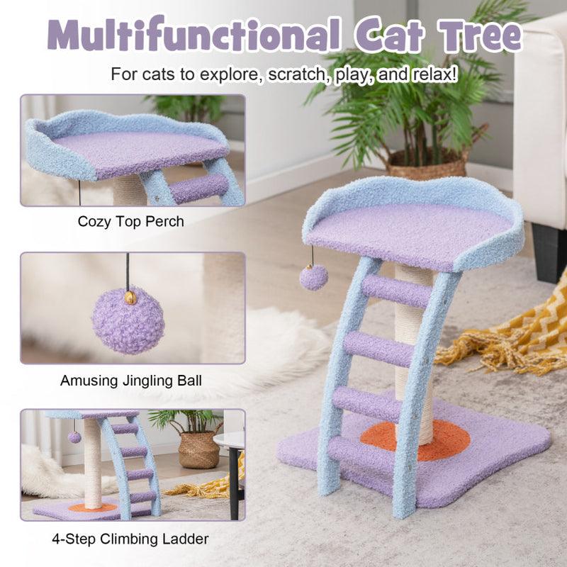 19 Inch Mohair Plush Cat Tree with Ladder and Jingling Ball