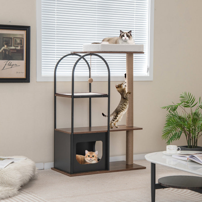 47 Inch Tall Cat Tree Tower Top Perch Cat Bed with Metal Frame