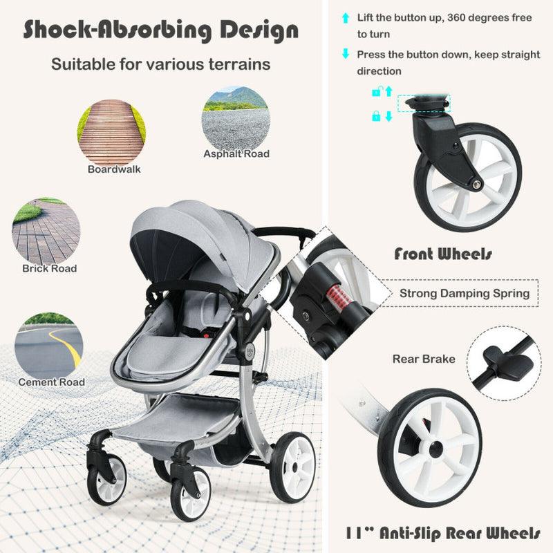 2-In-1 Foldable High Landscape Baby Stroller with Diaper Bag