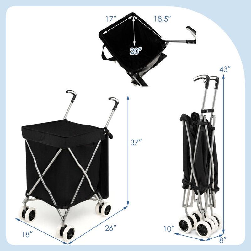 Folding Shopping Utility Cart with Water-Resistant Removable Canvas Bag