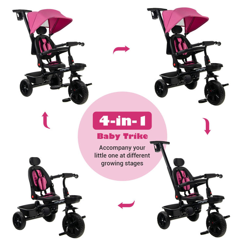 4-In-1 Reversible Toddler Tricycle with Height Adjustable Push Handle