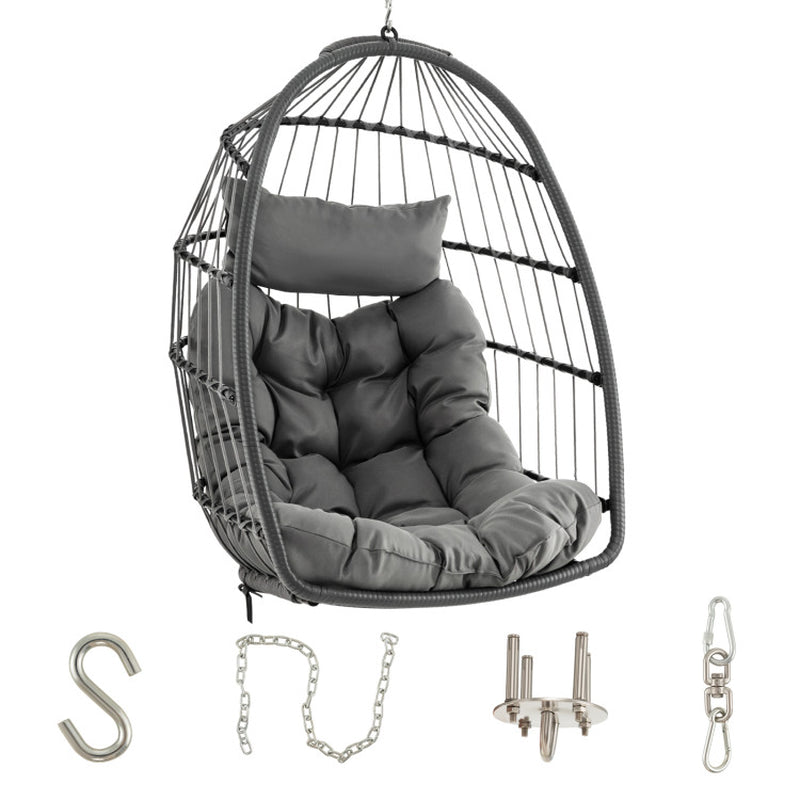 Hanging Egg Chair with Head Pillow and Large Seat Cushion