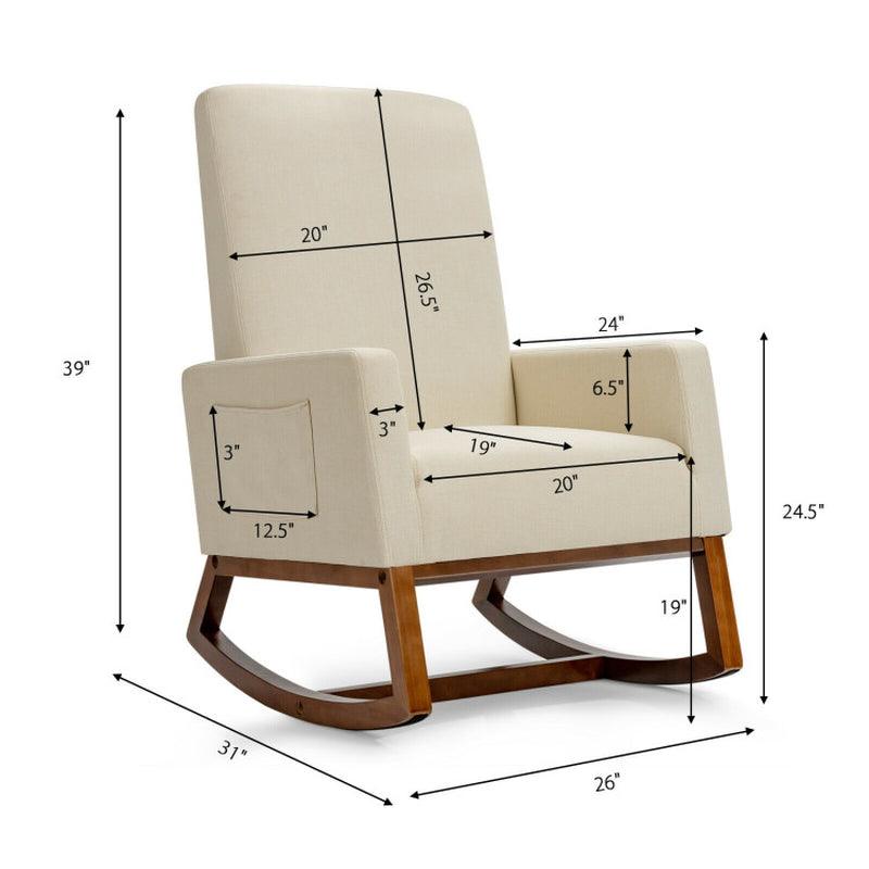 Rocking High Back Upholstered Lounge Armchair with Side Pocket