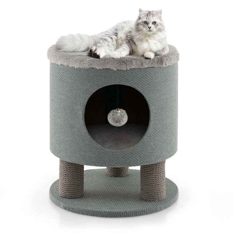 3-In-1 Cat Condo Stool Kitty Bed with Scratching Posts and Plush Ball Toy