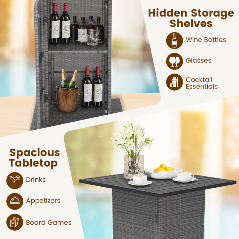 5 Pieces Outdoor Wicker Bar Table Set with Hidden Storage Shelves-White