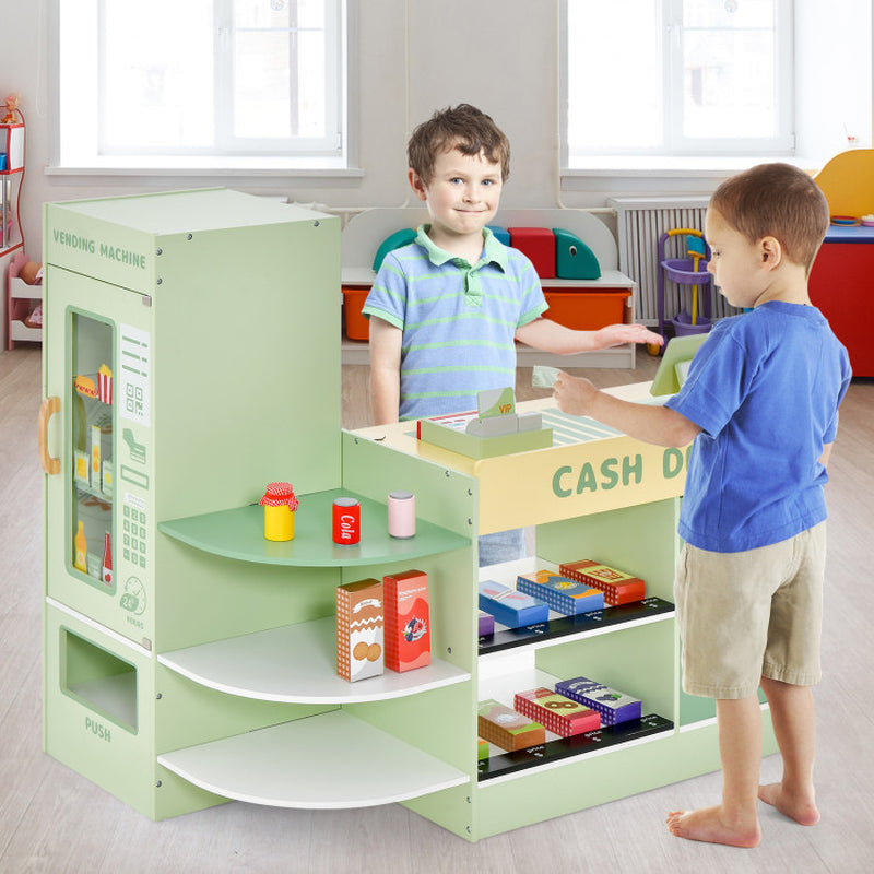 Kids Wooden Supermarket Play Toy Set with Checkout Counter