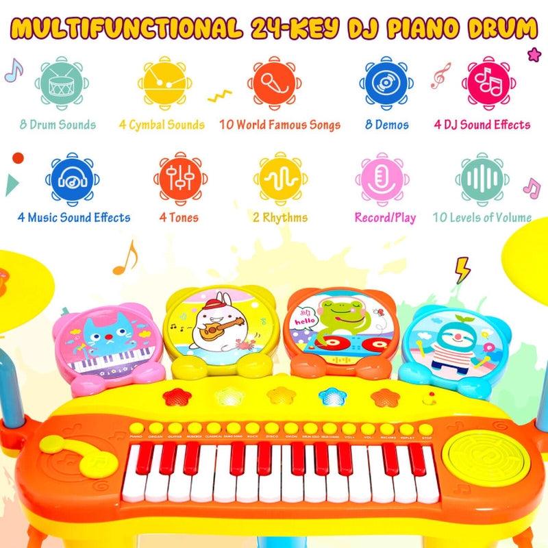 24-Key Piano Keyboard DJ Drum Combination with Microphone and MP3