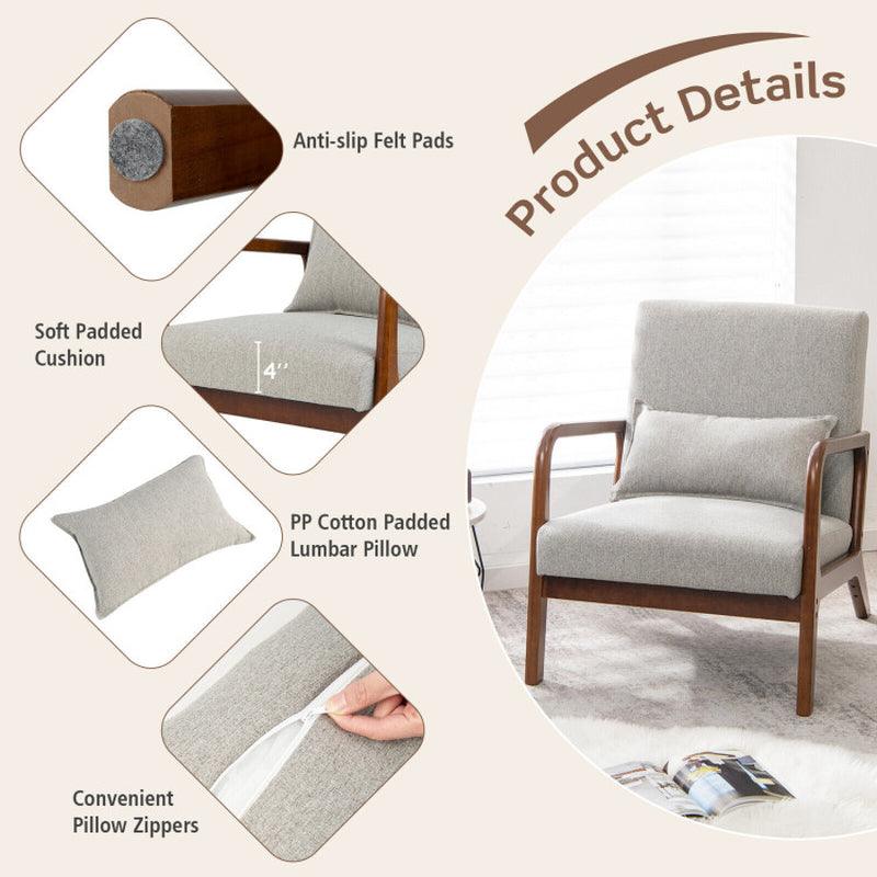 Modern Accent Chair with Rubber Wood Frame and Lumbar Pillow