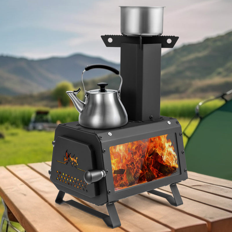 Portable Wood Camping Burning Stove Heater with 2 Cooking Positions