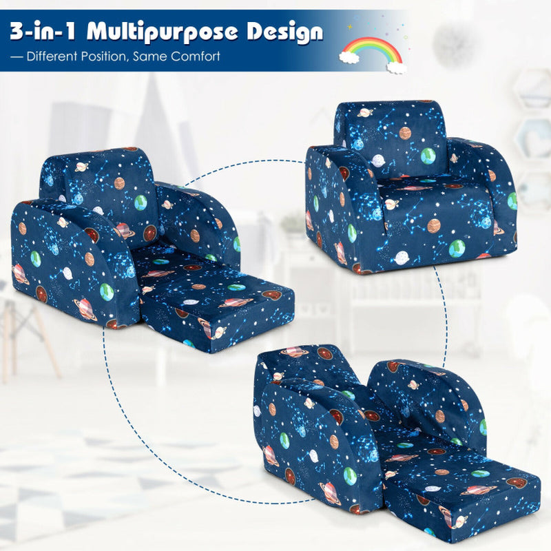 3-In-1 Convertible Kid Sofa Bed Flip-Out Chair Lounger for Toddler
