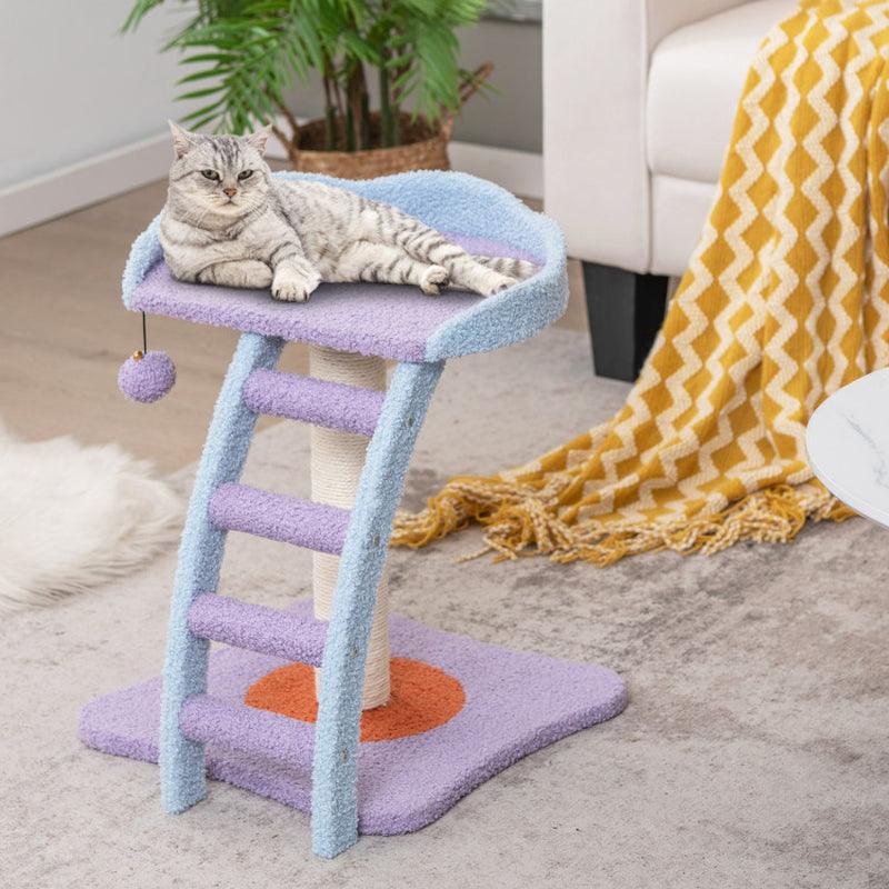 19 Inch Mohair Plush Cat Tree with Ladder and Jingling Ball
