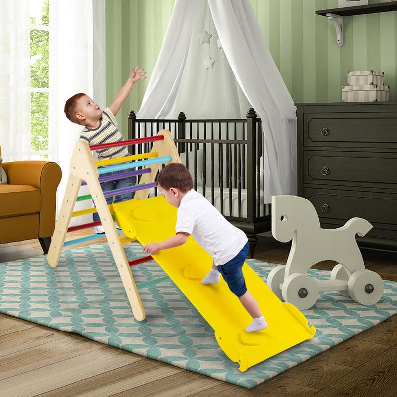 3-In-1 Wooden Climbing Triangle Set Triangle Climber with Ramp