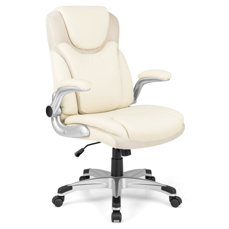 Ergonomic Office PU Leather Executive Chair with Flip-Up Armrests and Rocking Function