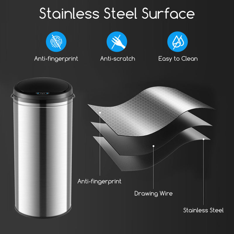 8 Gal Automatic Trash Can with Stainless Steel Frame Touchless Waste Bin