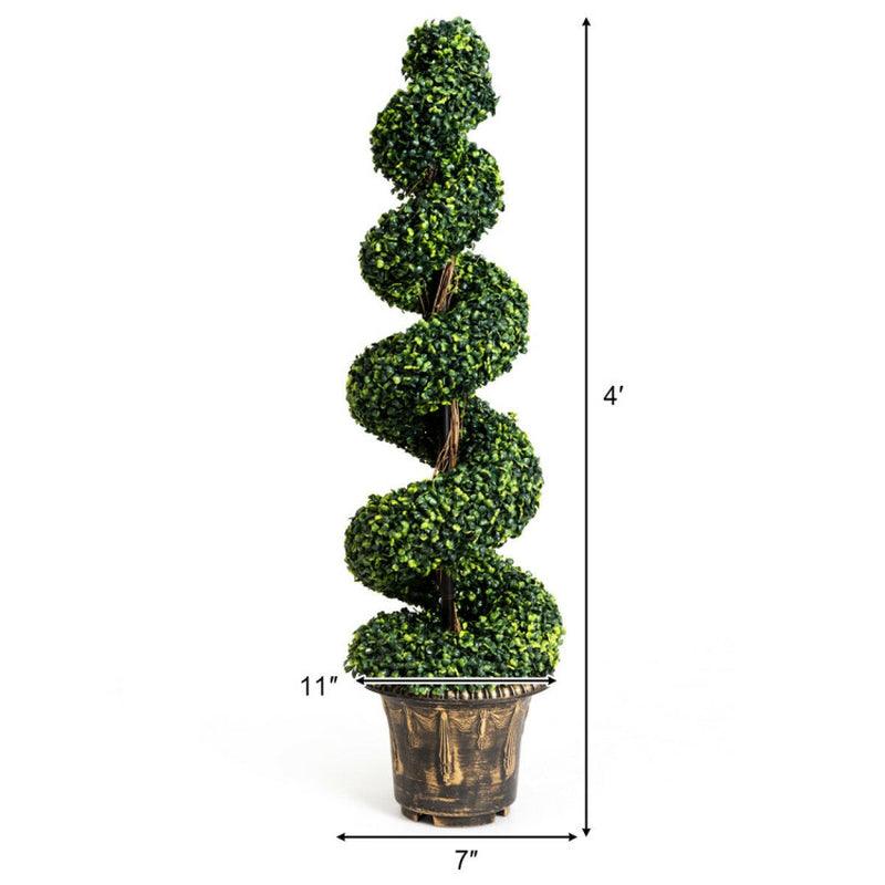 2 Pieces 4 Feet Artificial Décor Green Boxwood Spiral Tree Set