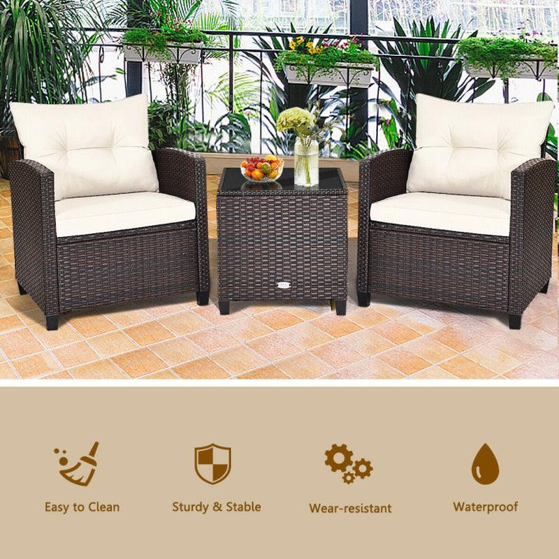 3 Pieces Rattan Patio Furniture Set with Washable Cushion