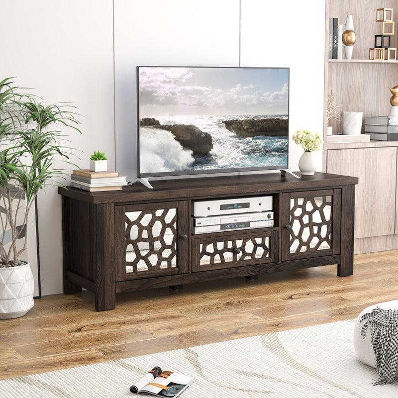 55 Inch Retro TV Stand Media Entertainment Center with Mirror Doors and Drawer