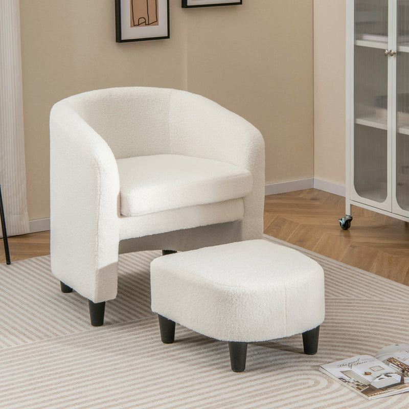 Modern Upholstered Barrel Teddy Velvet Chair with Ottoman
