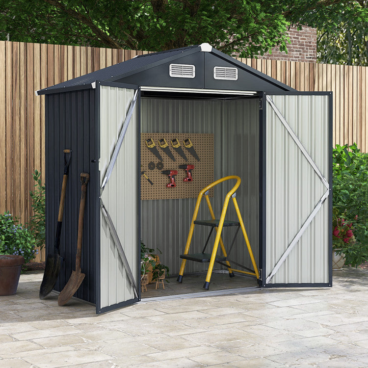 6 X 4/10 X 8 Feet Outdoor Galvanized Steel Storage Shed without Floor Base